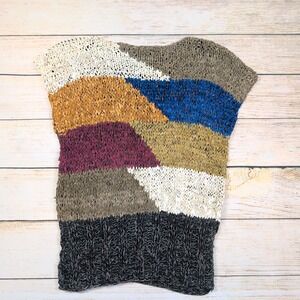 Vintage 70s 80s Leather Top short sleeve Patchwork‎ color block m/l